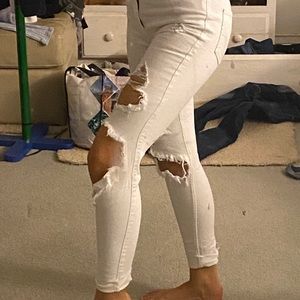 Hollister White Skinny Ripped Jeans